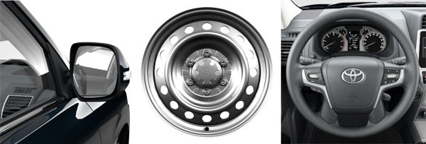 Боковые зеркала с электроподогревом и электроприводом, стальные колесные диски, рулевая колонка с телескопической регулировкой (слева направо)