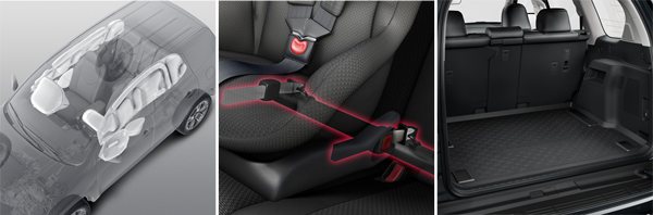 'предусмотрены несколько подушек безопасности: водительская, переднего пассажира, для коленей водителя, боковые подушки и 